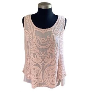 Style & Co. Sleeveless Pullover Top Featuring Peach Embroidery Size Small